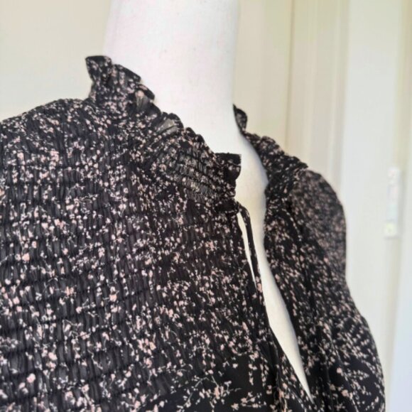 PETITE ASSEMBLY Black Printed Tie Neck Short Sleeve Blouse Size LP - Picture 10 of 12